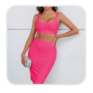 Vibrant Pink Two Piece Fitted Bandage Dress Set